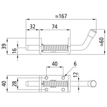 Spring latch w/ screw-on plate, galvanised stl.