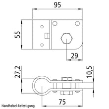 Hand lever lock. set, galvanised, f. Ø 27 mm espagnolette bar