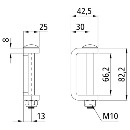 Hinge bearing w/ pin, galvanised, 13 mm, f. hinge leaf