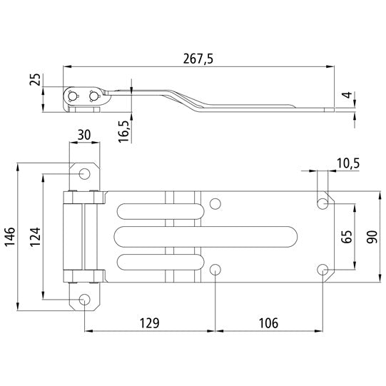 Double-jointed hinge, SS, L 267.5 mm, W 90 mm, H 25 mm