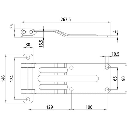 Double-jointed hinge, SS, L 267.5 mm, W 90 mm, H 25 mm