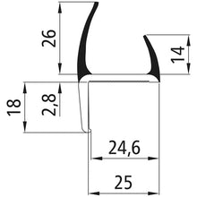 PVC hard-soft profile, grey, 25 mm, L 3000 mm