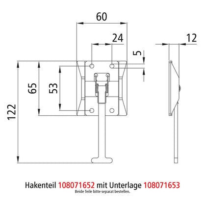 Door ret., hook section, SS, 122 mm