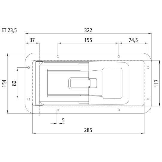 Espagnolette lock Ø 16 mm, stainless, installation depth 23.5 m