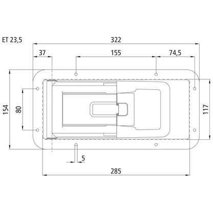 Espagnolette lock Ø 16 mm, stainless, installation depth 23.5 m
