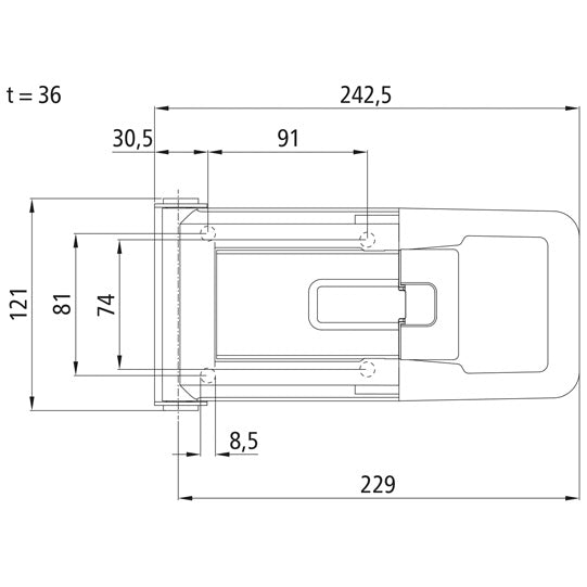 Espagnolette lock, SS, Ø 16 mm