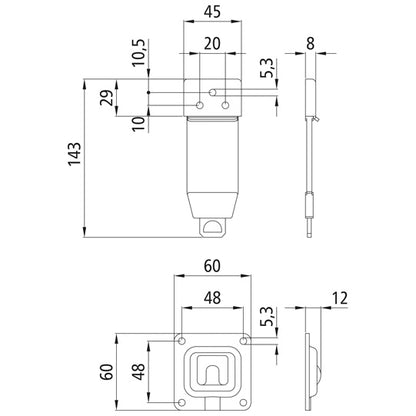 Side door ret., SS, complete, 143 mm