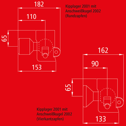Tilting bearing 2001 ball Ø 60mm, pin width 20/18mm, low-noise