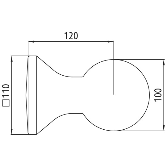 Weld-on ball 4002, ball Ø 100 mm, w/ square spigot