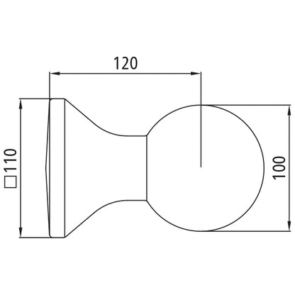 Weld-on ball 4002, ball Ø 100 mm, w/ square spigot