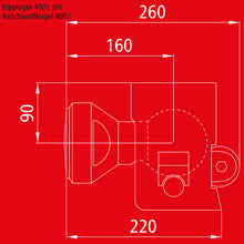 Tilting bearing 4001 ball Ø 100 mm, pin bore 30/30 mm