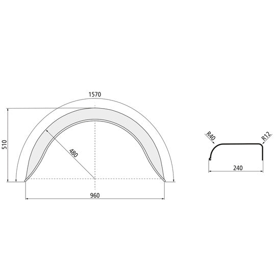 Mudguards H 2416/12, galv., 240 × 1570 × 510 × 480 × 960 mm