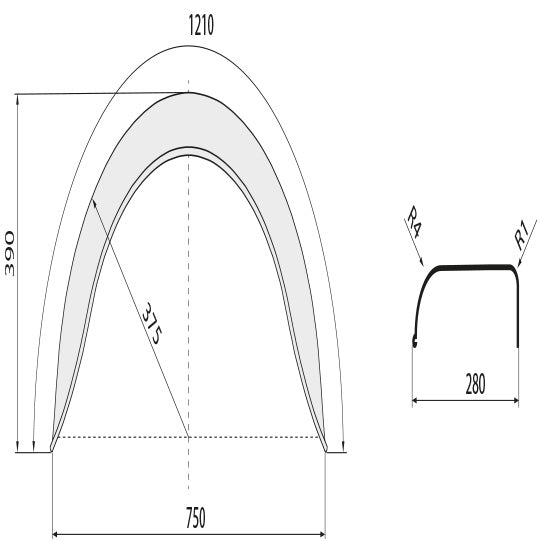 Mudguards H 2812/12, galv., 280 × 1210 × 390 × 375 × 750 mm