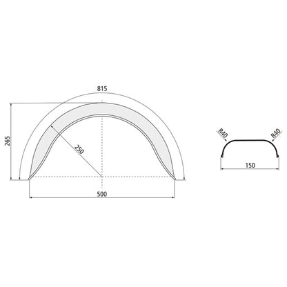Mudguard H 1508, galvanized, 150 × 815 × 265 × 250 × 500 mm
