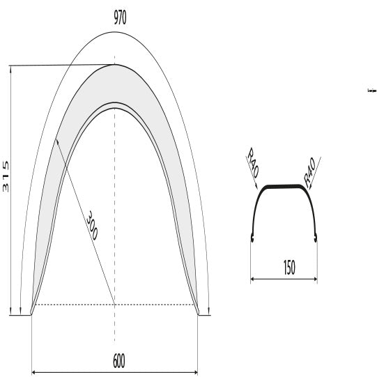 Mudguard H 1510, galvanized, 150 × 970 × 315 × 300 × 600 mm