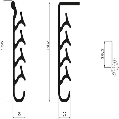 Splash guard apron, PE black, for insertion, 160 × 3800 mm