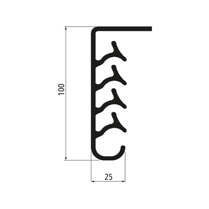 Splash guard apron, PE black, for screwing on, 100 × 3500 mm