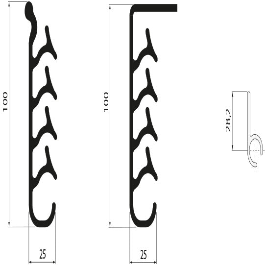 Splash guard apron, PE black, for screwing on, 100 × 3800 mm