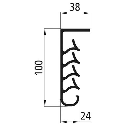 Splash guard apron, PE black, for screwing on, 100 × 3800 mm