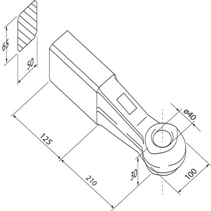 Drawbar eye f.m A w/ weld end, drawbar eye Ø 40 mm, 65 × 55 mm