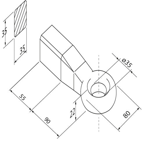 Towing eye for forklift truck w/ welded end, towing eye Ø 35 mm