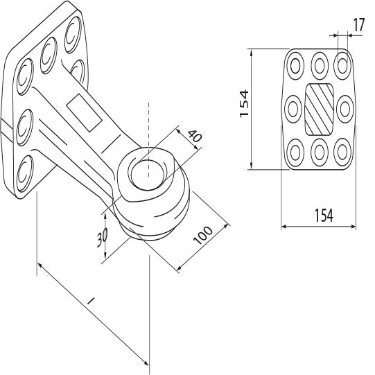 Drawbar eye f.m C/D w/ flange, 4 holes, drawbar eye Ø 40 mm, D