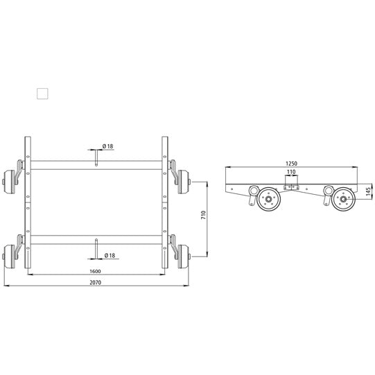 Tandem axle unit GF 2100 - 5/67/112, with brake, 1600 mm AM