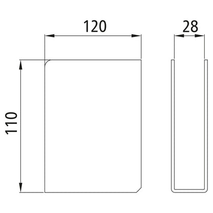 Insert pocket, open, 120 x 110 x 28 mm, raw steel