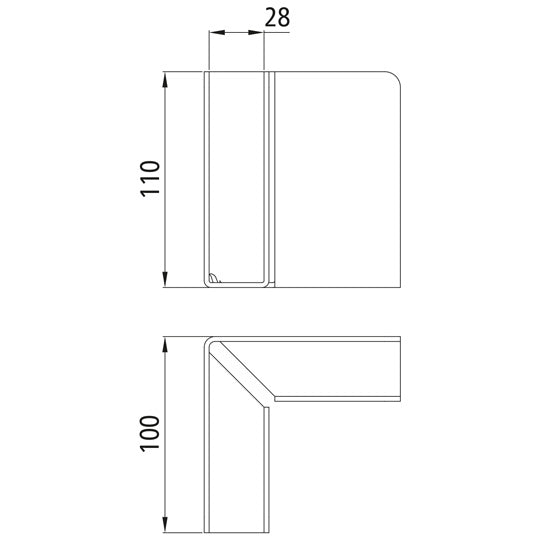 Insert pocket, corner pocket, closed, 100x110x28 mm, untreated