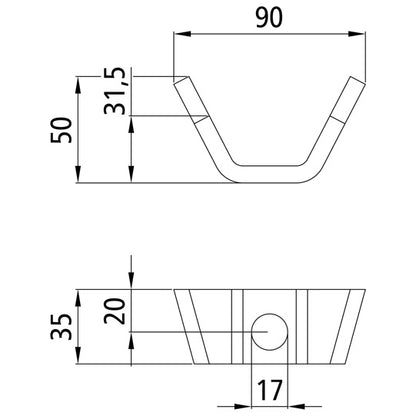 Weld-on bracket/bracket 653, raw stl., 90 mm