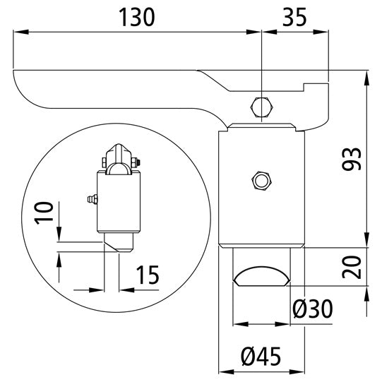 Tukijalan lukko, pultti Ø 30 mm