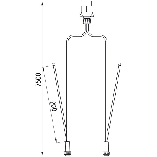Supply cable, 7-pin plug, 2x 5-pin bay. 7500 mm, 2 x DC