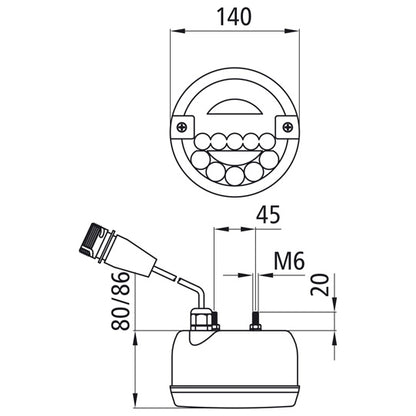 2-function light LED, 12/24 V, 140 mm Ø, 0.15 m, 7-pin ASS