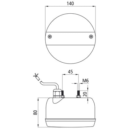 3-chamber light LED, 12/24 V, 140 mm Ø, 0.50 m, open end, OEM