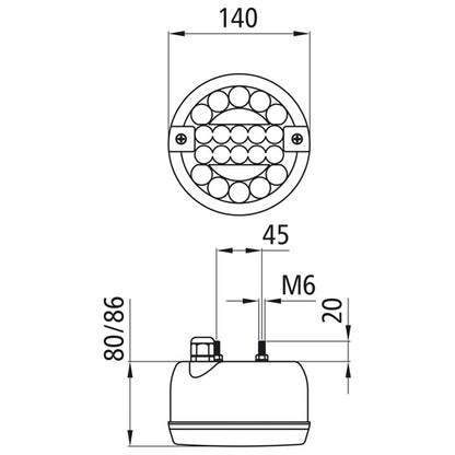 Rear fog light LED, 12/24 V, 140 mm Ø, PG11, OEM