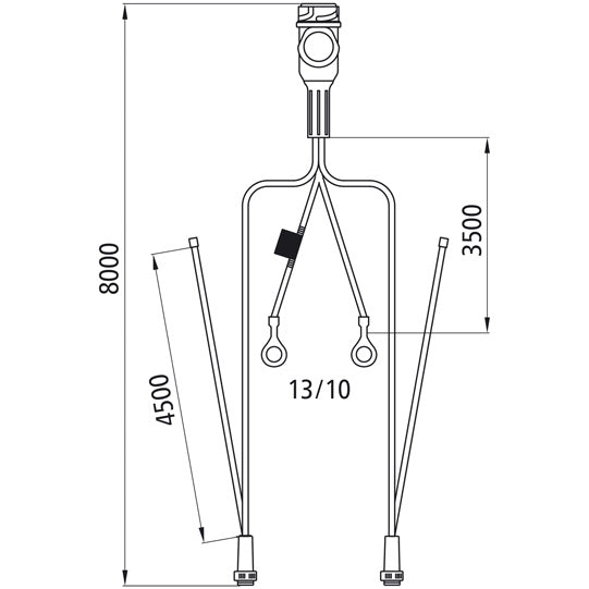 Supply cable, 13-pin plug, 2x5-pin bay. 8000 mm, 2 x DC