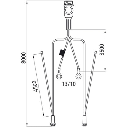 Supply cable, 13-pin plug, 2x5-pin bay. 8000 mm, 2 x DC