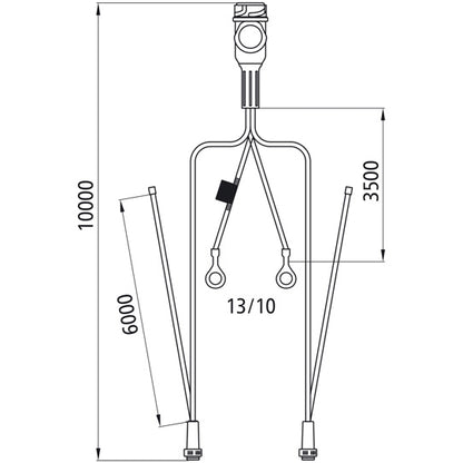 Supply cable, 13-pin plug, 2x5-pin bay. 10000 mm, 2 x DC
