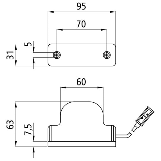 Sidepoint, 24 V, white, cable 0.50 m, P&amp;R, recessed version