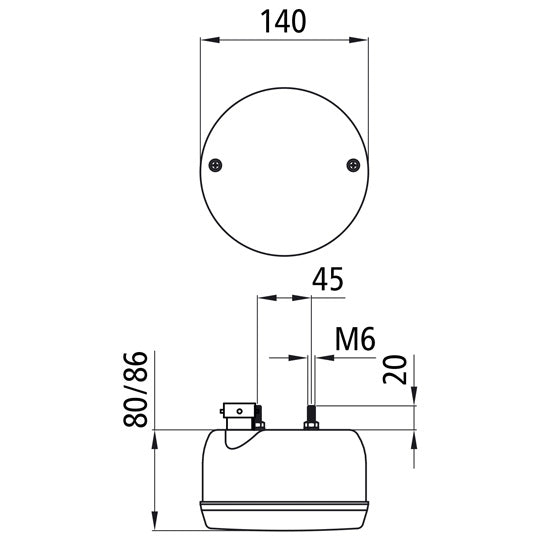 Rear fog light, 24 V, 8-pin ASS, 140 mm Ø