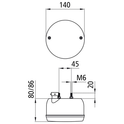 Rear fog light, 24 V, 8-pin ASS, 140 mm Ø