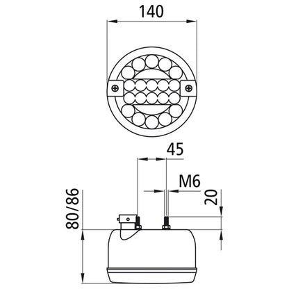 Rear fog light LED, 12/24 V, 140 mm Ø, 8-pin bayonet