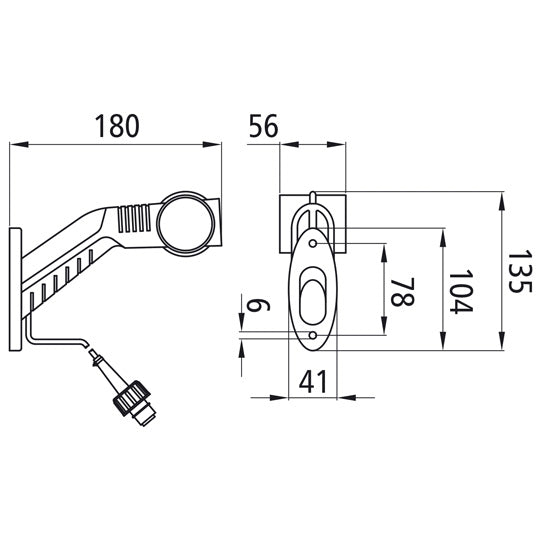 Superpoint III LED, 24 V, right, rt/ws/ge, 2.10 m, 2-pin ASS
