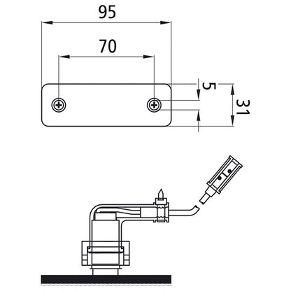 Sidepoint, 24 V, white, 0.25 m, P&R, recessed, w. rubber base.