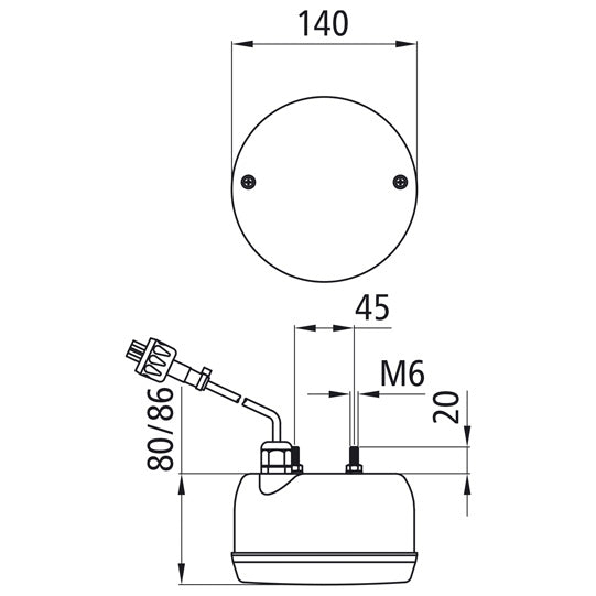 Rear fog light, 24 V, 1.20 m, 2-pin ASS, 140 mm Ø