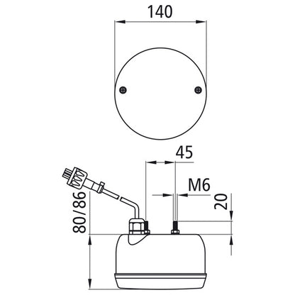 Rear fog light, 24 V, 1.20 m, 2-pin ASS, 140 mm Ø
