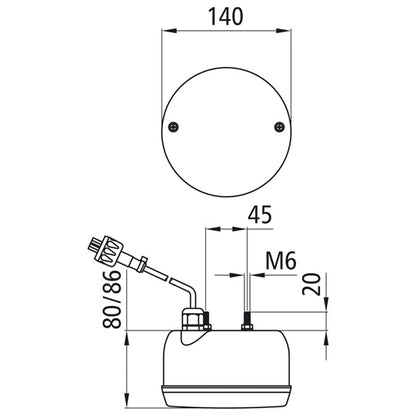 Reversing light, 24 V, 140 mm Ø, 0.25 m, 2-pin ASS