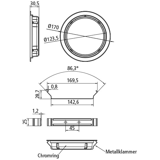 Holder with chrome ring for Ecoround lights