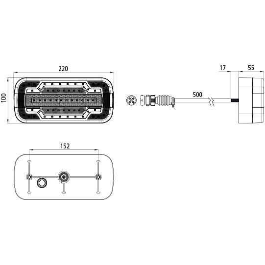 MidiLED I, 12/24 V, left, 5-pin bayonet, 0.5 m, w. NSL+KZL, OEM