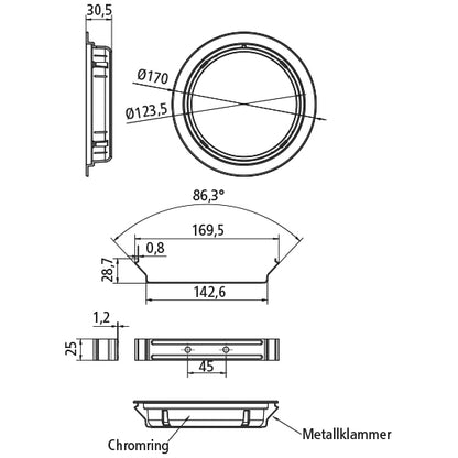 Holder with chrome ring for Ecoround lights, OEM
